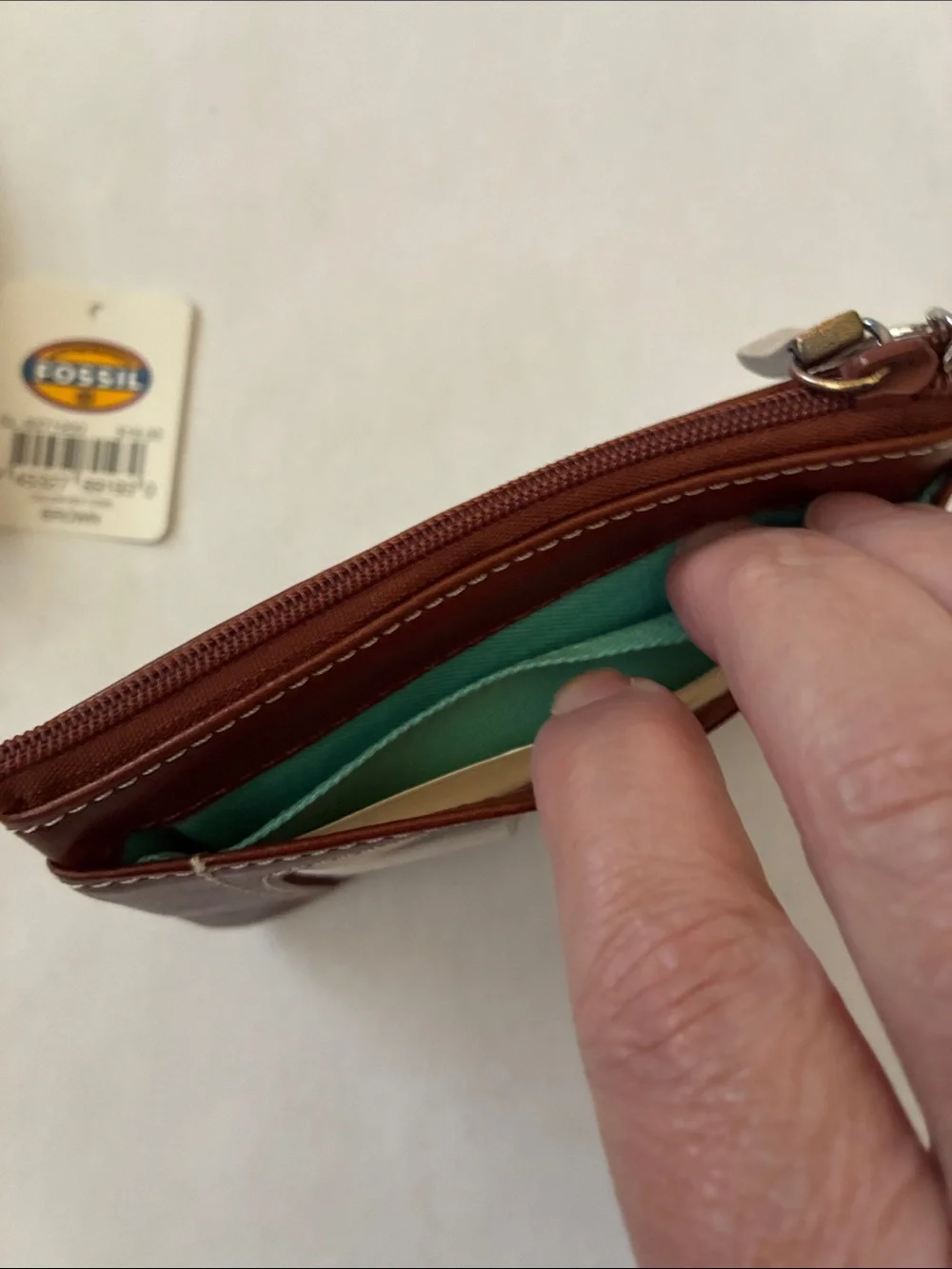 Fossil Brown Leather Wallet and Coin/Card Zip ID Pouch Set